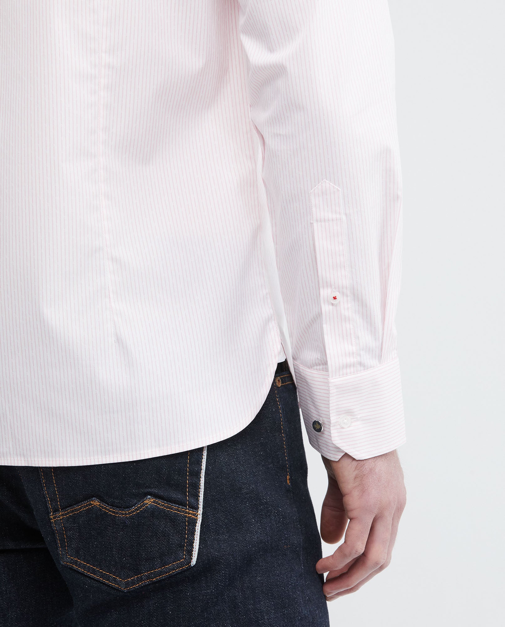 Men's Premium Shirt, Slim Fit Long Sleeve - Coolmax Pinstripes + Wrinkle Free - Pink - 3