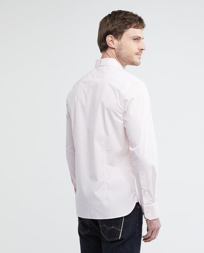 Men's Premium Shirt, Slim Fit Long Sleeve - Coolmax Pinstripes + Wrinkle Free - Pink - 4