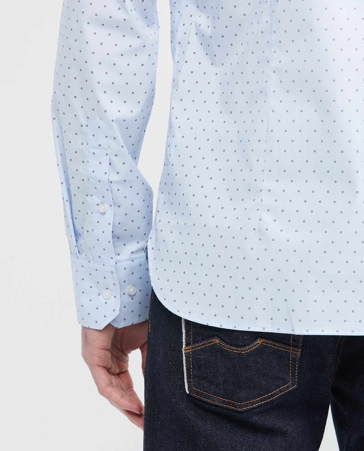 Men's Premium Shirt, Slim Fit Long Sleeve - Mini Print Coolmax + Wrinkle Free - Blue - 4