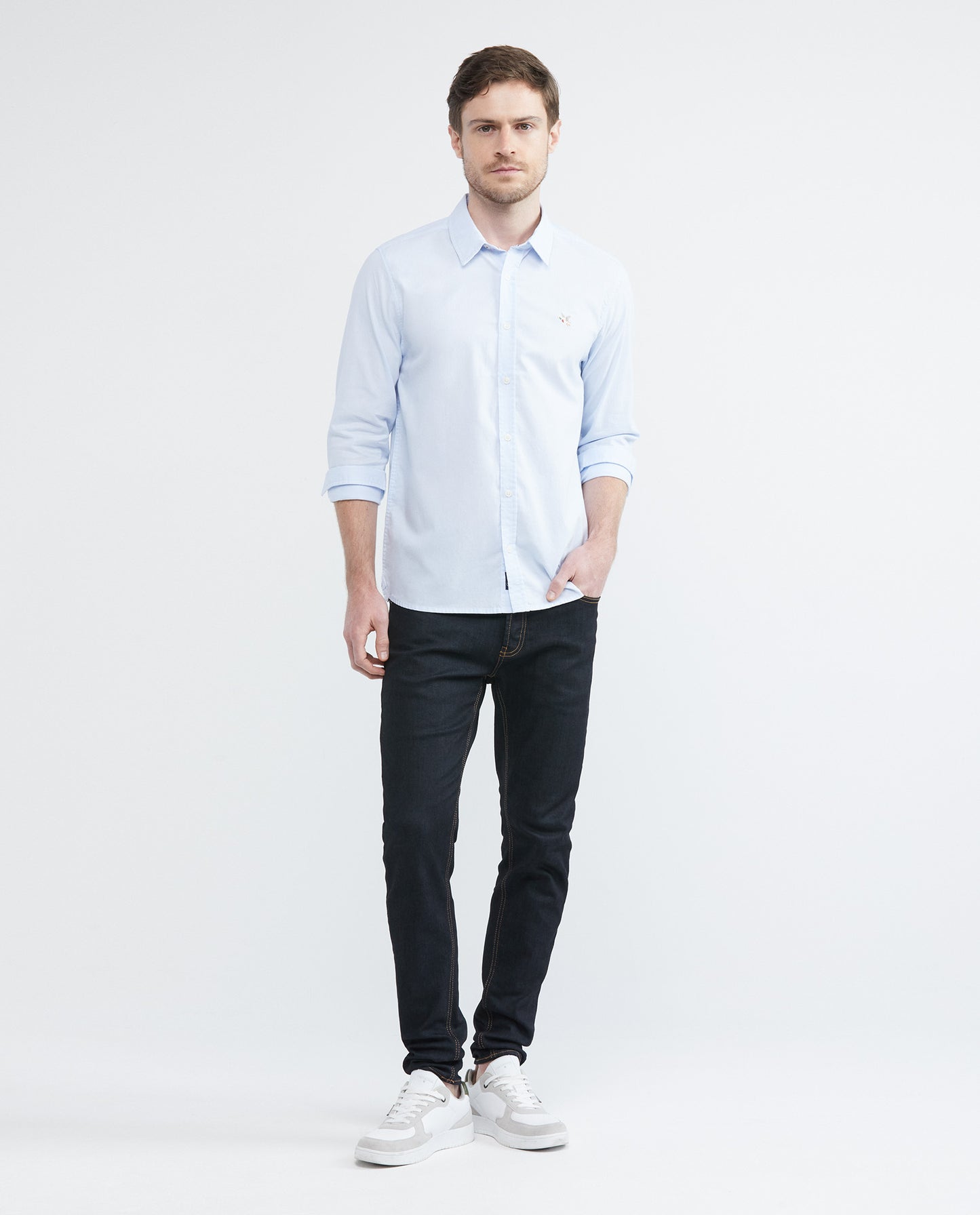 Men's Shirt, Slim Fit Long Sleeve - Oxford - Blue - 2