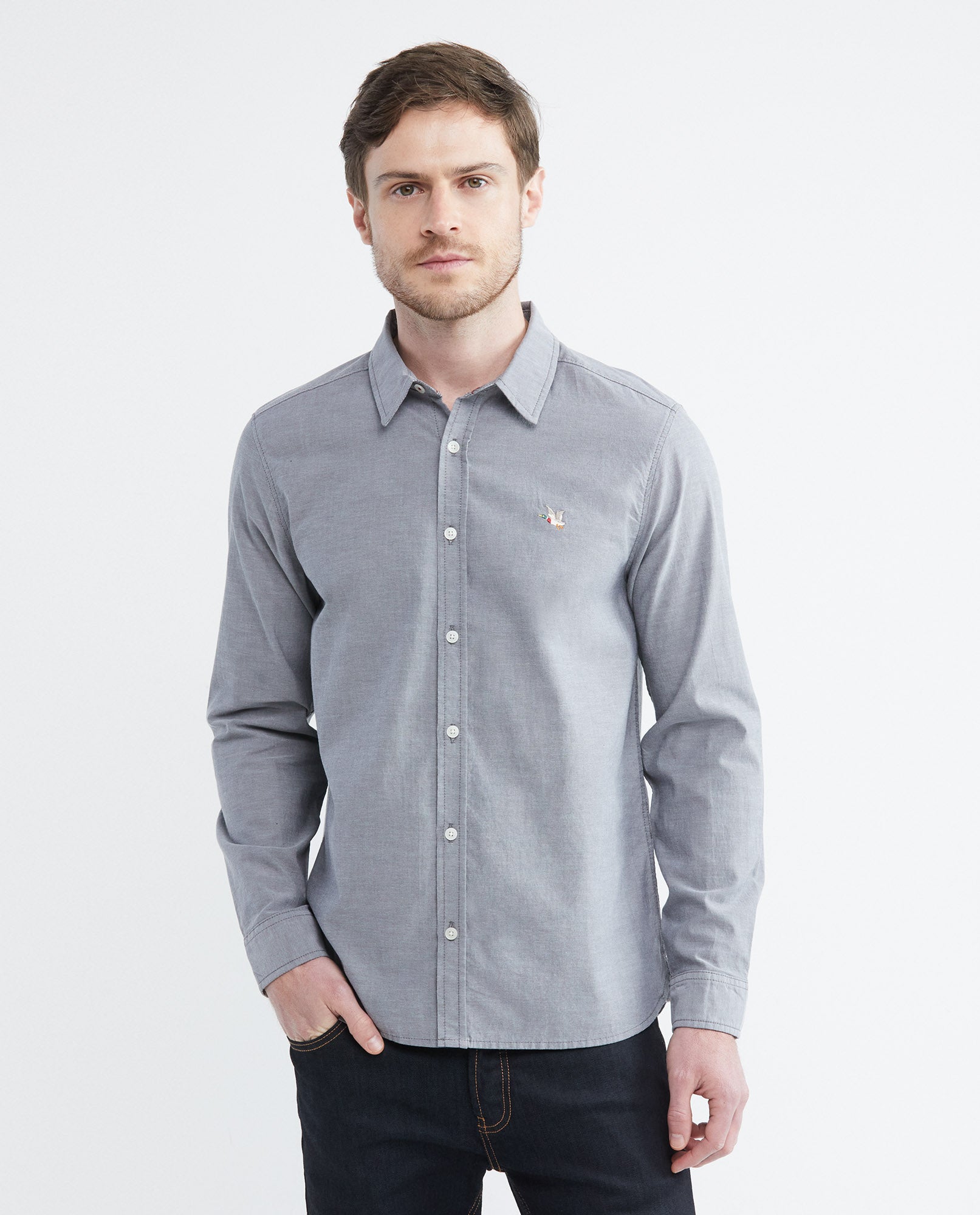 Men's Long Sleeve Slim Fit Shirt Duck Embroidery in Cotton 612E027 - 1