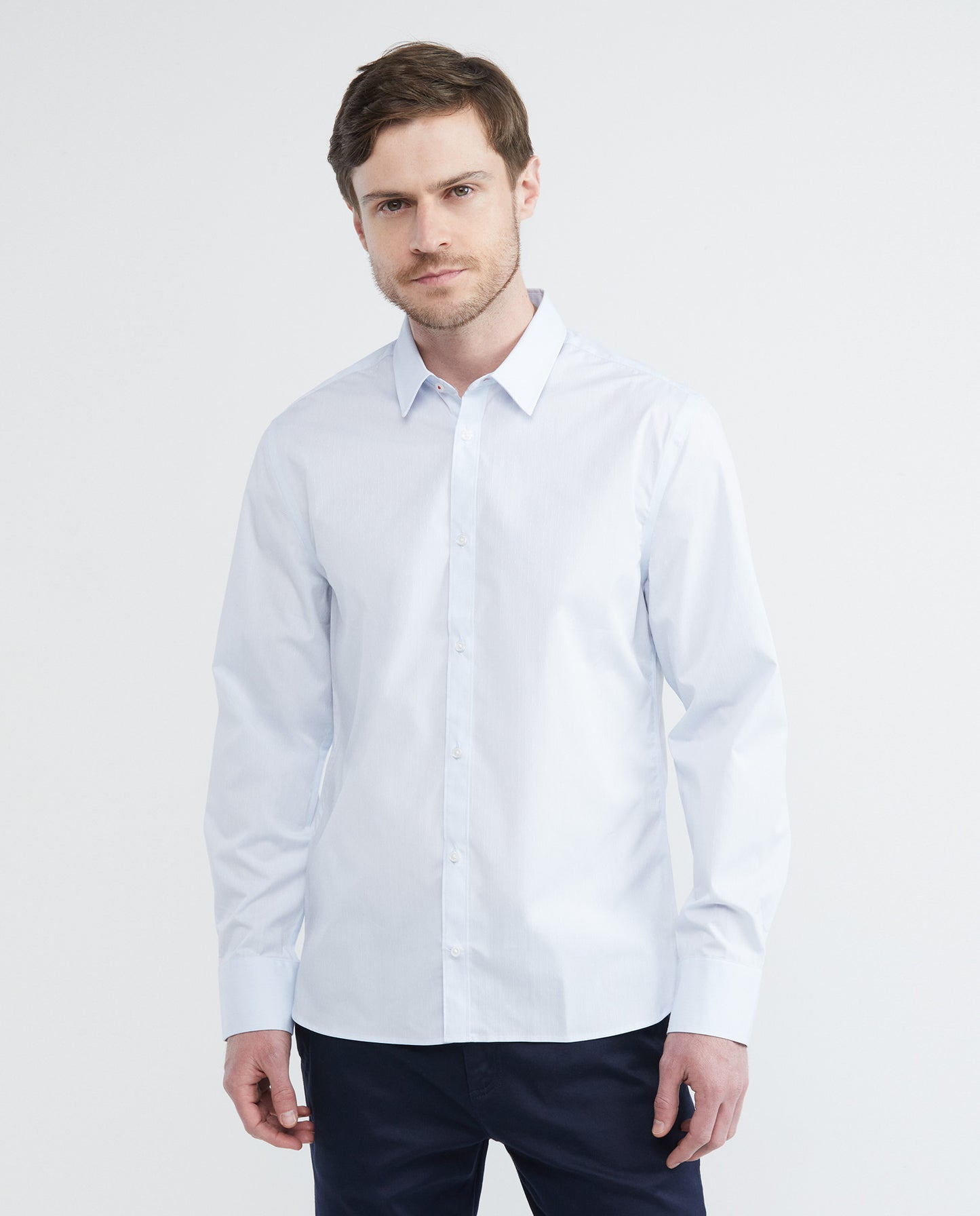 Men's Premium Shirt, Slim Fit Long Sleeve - Mini Check Dobby Effect - Blue - 1