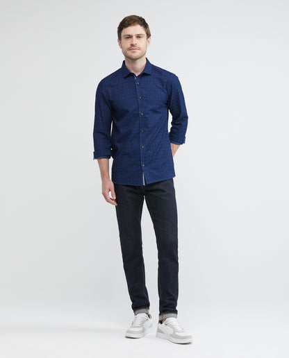 Men's Shirt, Slim Fit Long Sleeve - Dobby Dots - Blue - 2