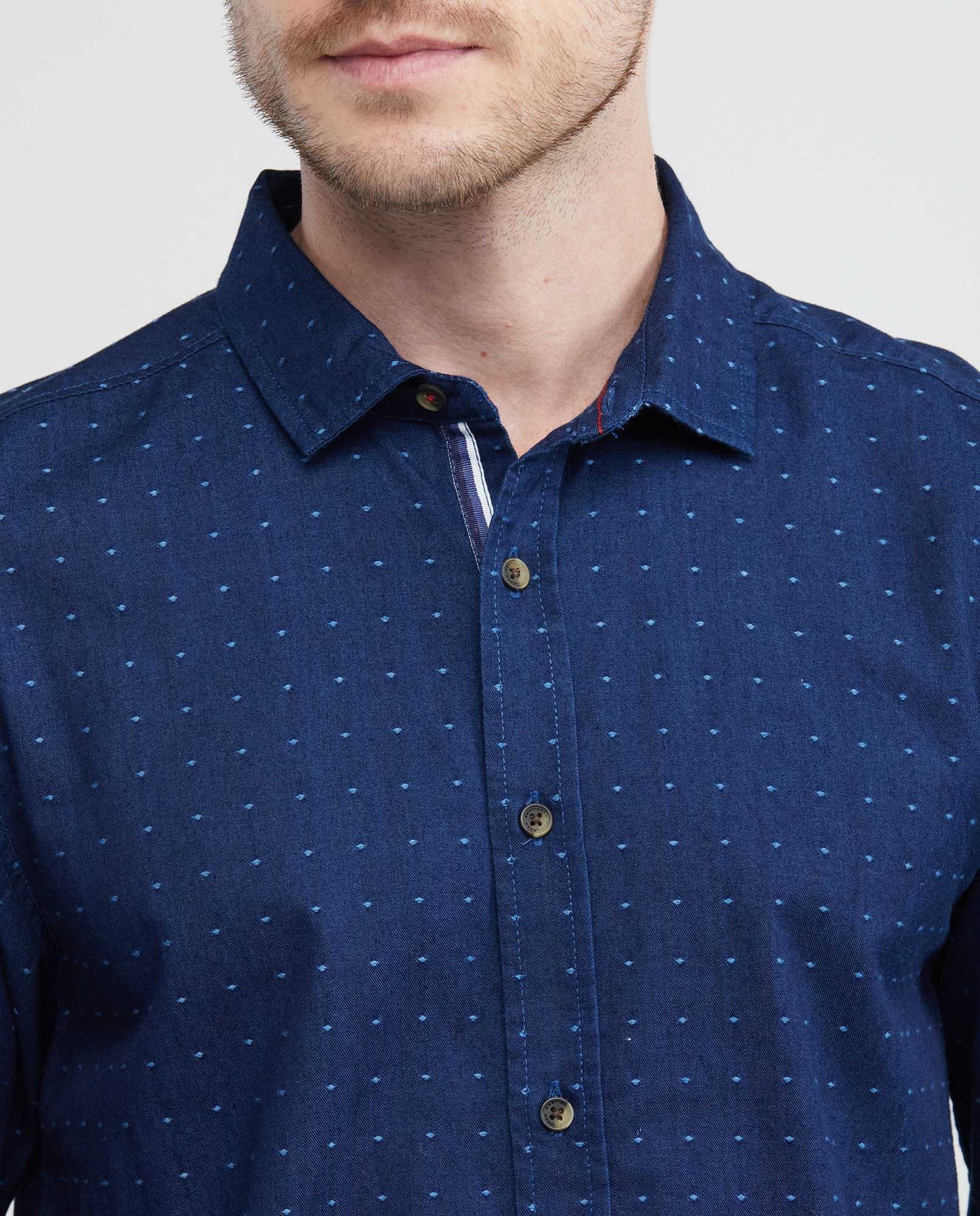 Men's Shirt, Slim Fit Long Sleeve - Dobby Dots - Blue - 3