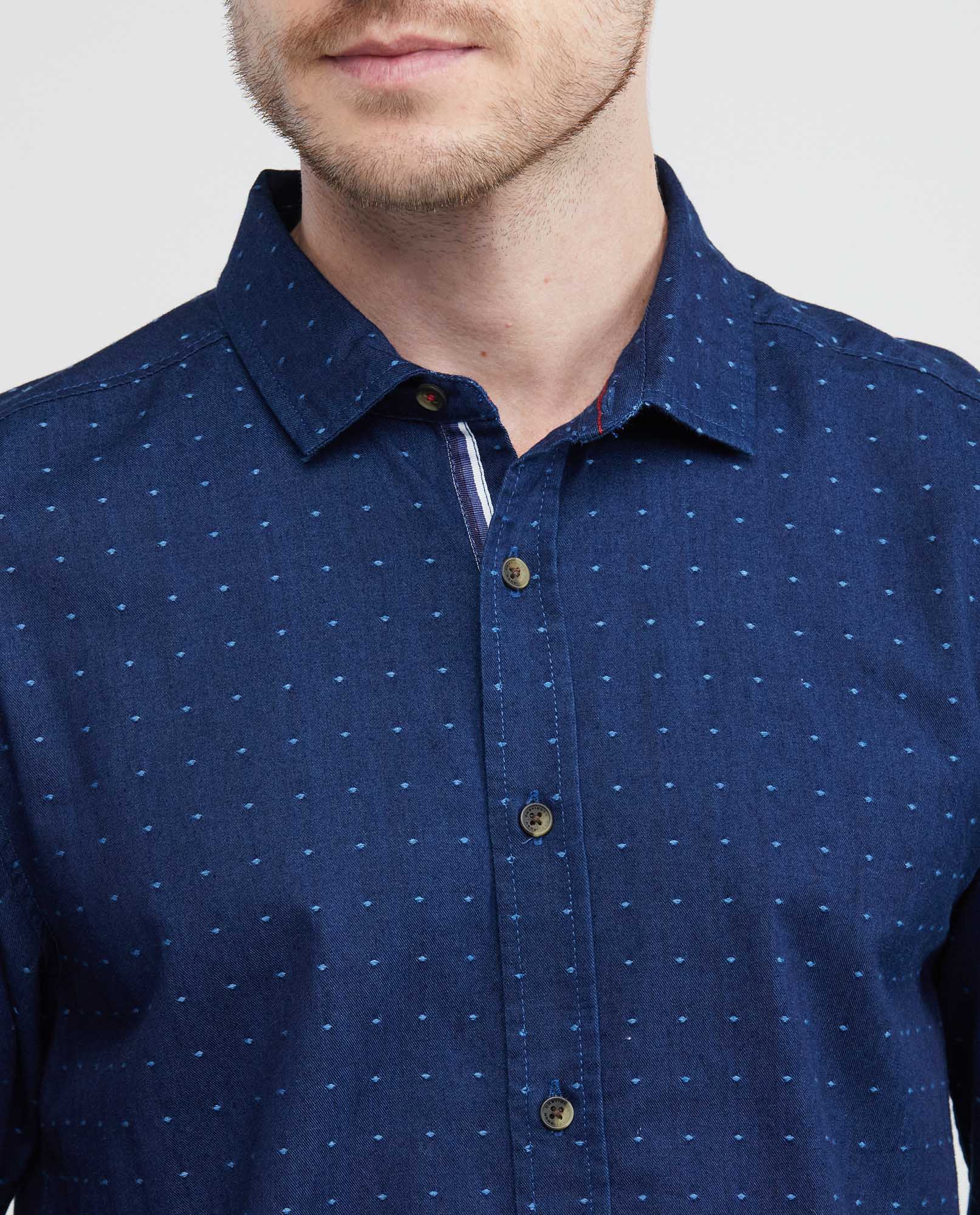 Men's Shirt, Slim Fit Long Sleeve - Dobby Dots - Blue - 3