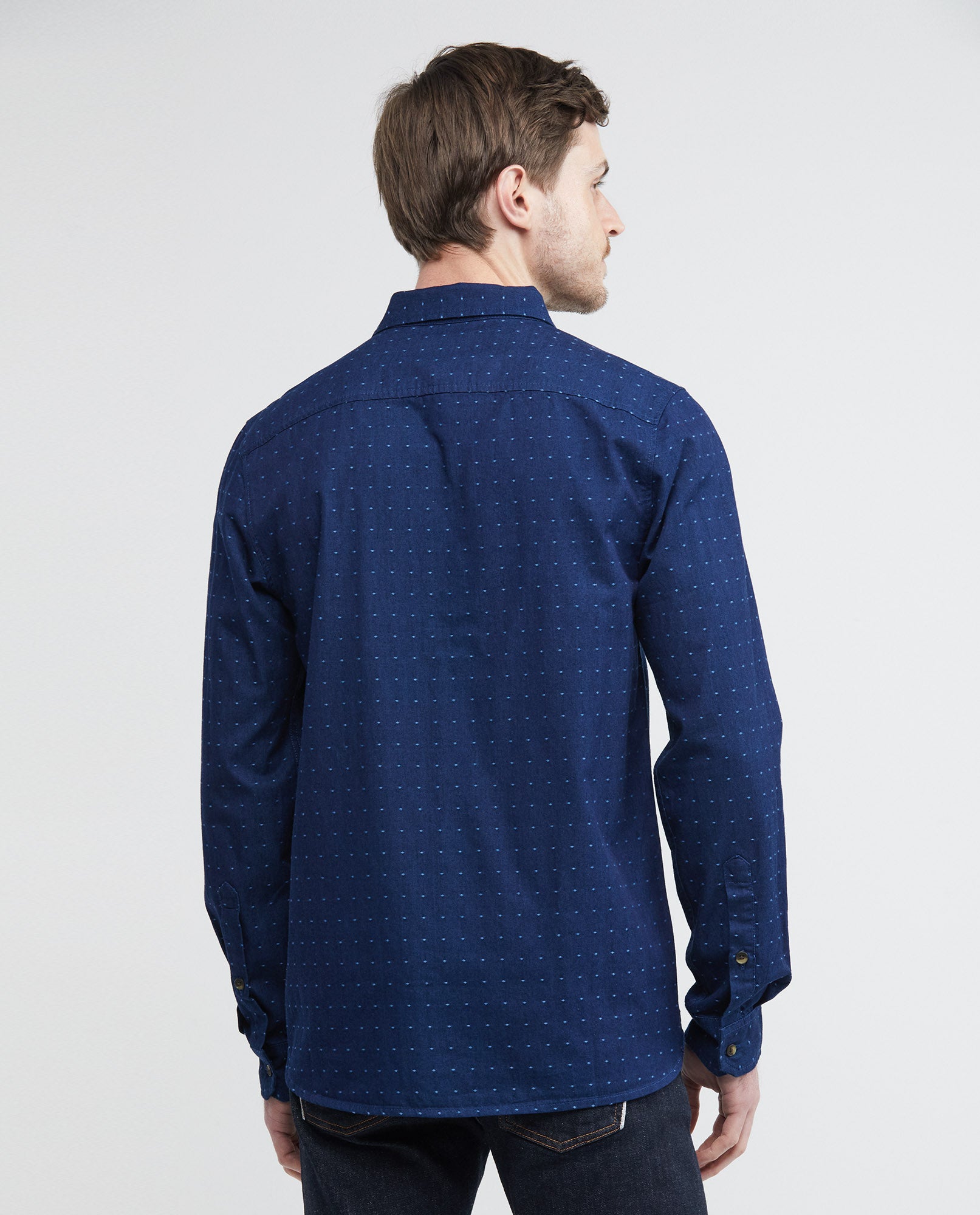 Men's Shirt, Slim Fit Long Sleeve - Dobby Dots - Blue - 4