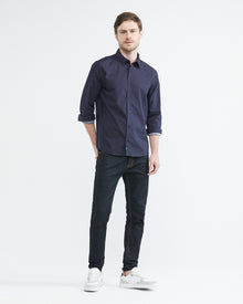 SLIM FIT MICRO DOT COTTON SHIRT IN NAVY