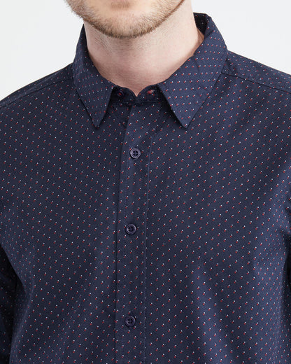 SLIM FIT MICRO DOT COTTON SHIRT IN NAVY