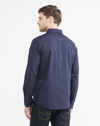 SLIM FIT MICRO DOT COTTON SHIRT IN NAVY