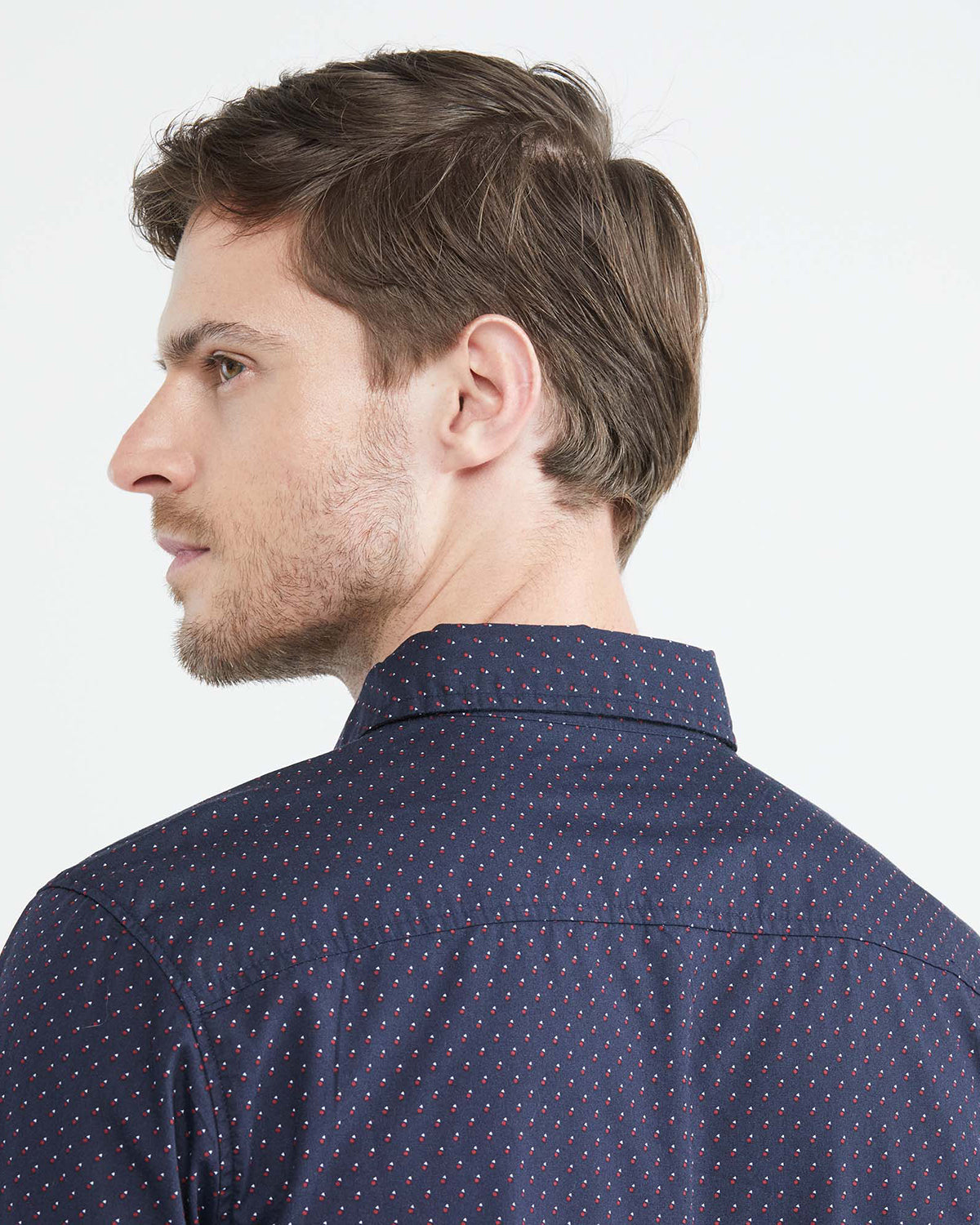 SLIM FIT MICRO DOT COTTON SHIRT IN NAVY