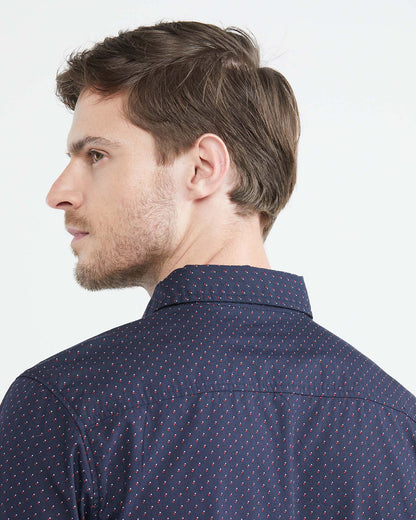SLIM FIT MICRO DOT COTTON SHIRT IN NAVY