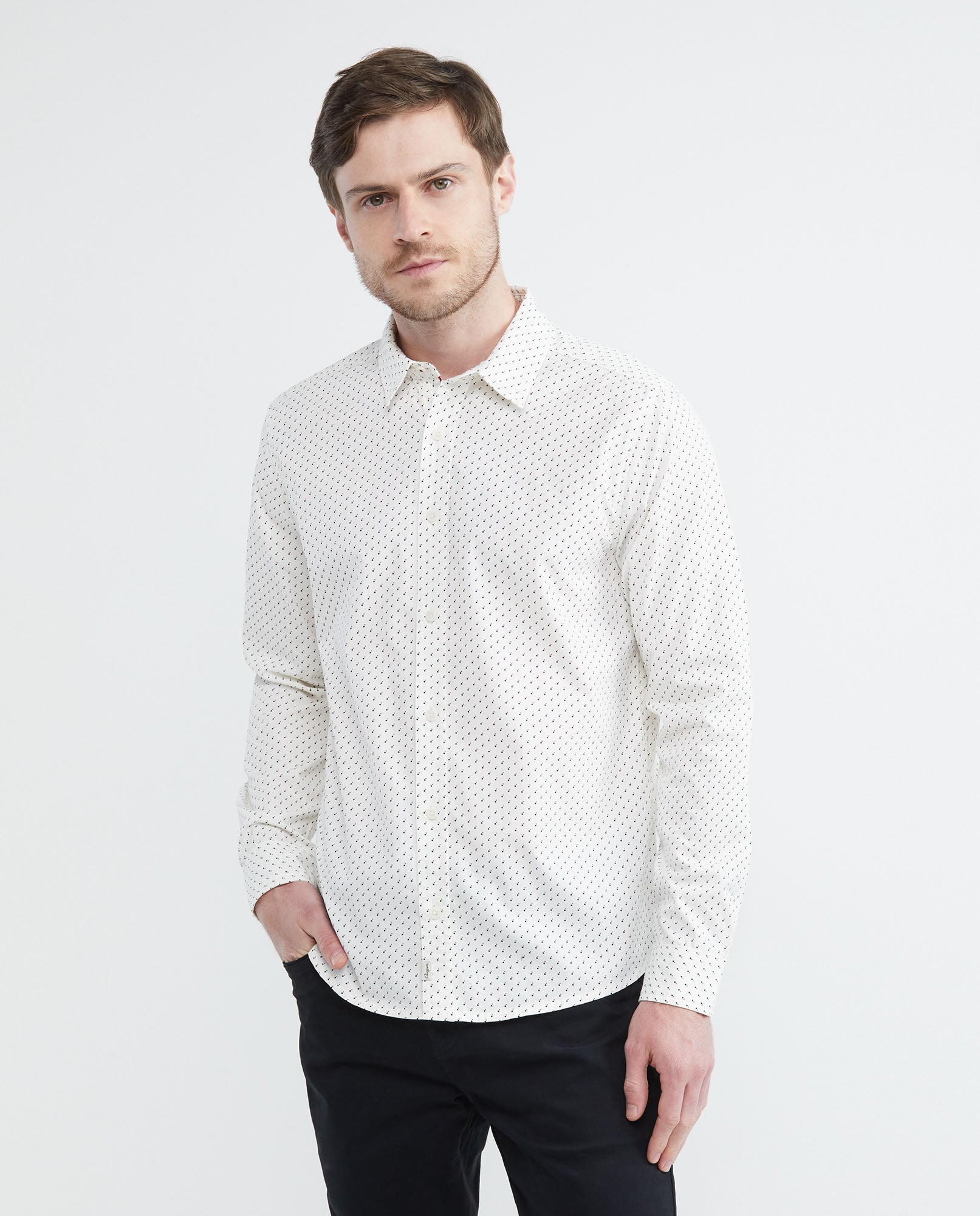 Men's Long Sleeve Slim Fit Shirt Mini Print in Cotton 612E034 - 1