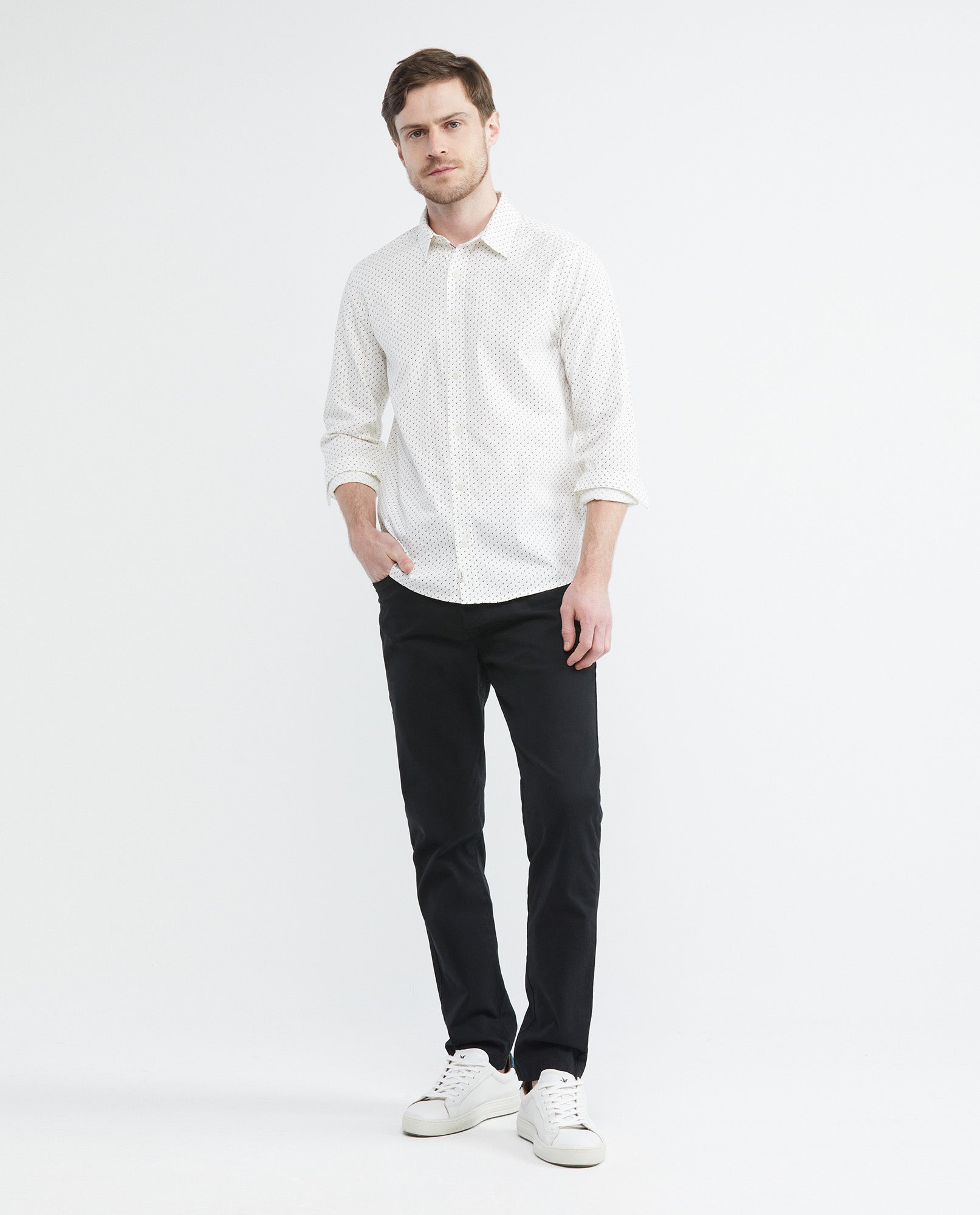 Men's Shirt, Slim Fit Long Sleeve - Mini Print - White - 2