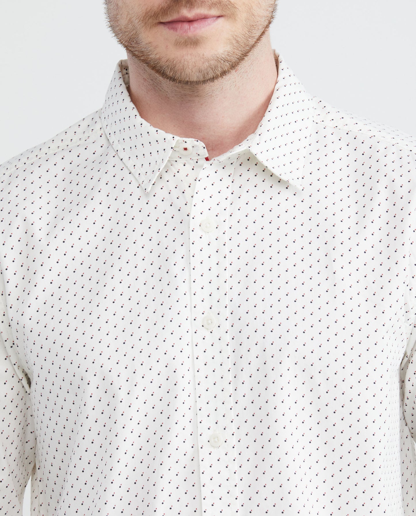 Men's Shirt, Slim Fit Long Sleeve - Mini Print - White - 3