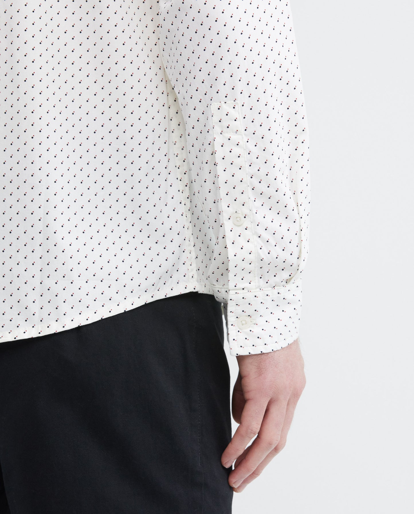 Men's Shirt, Slim Fit Long Sleeve - Mini Print - White - 5