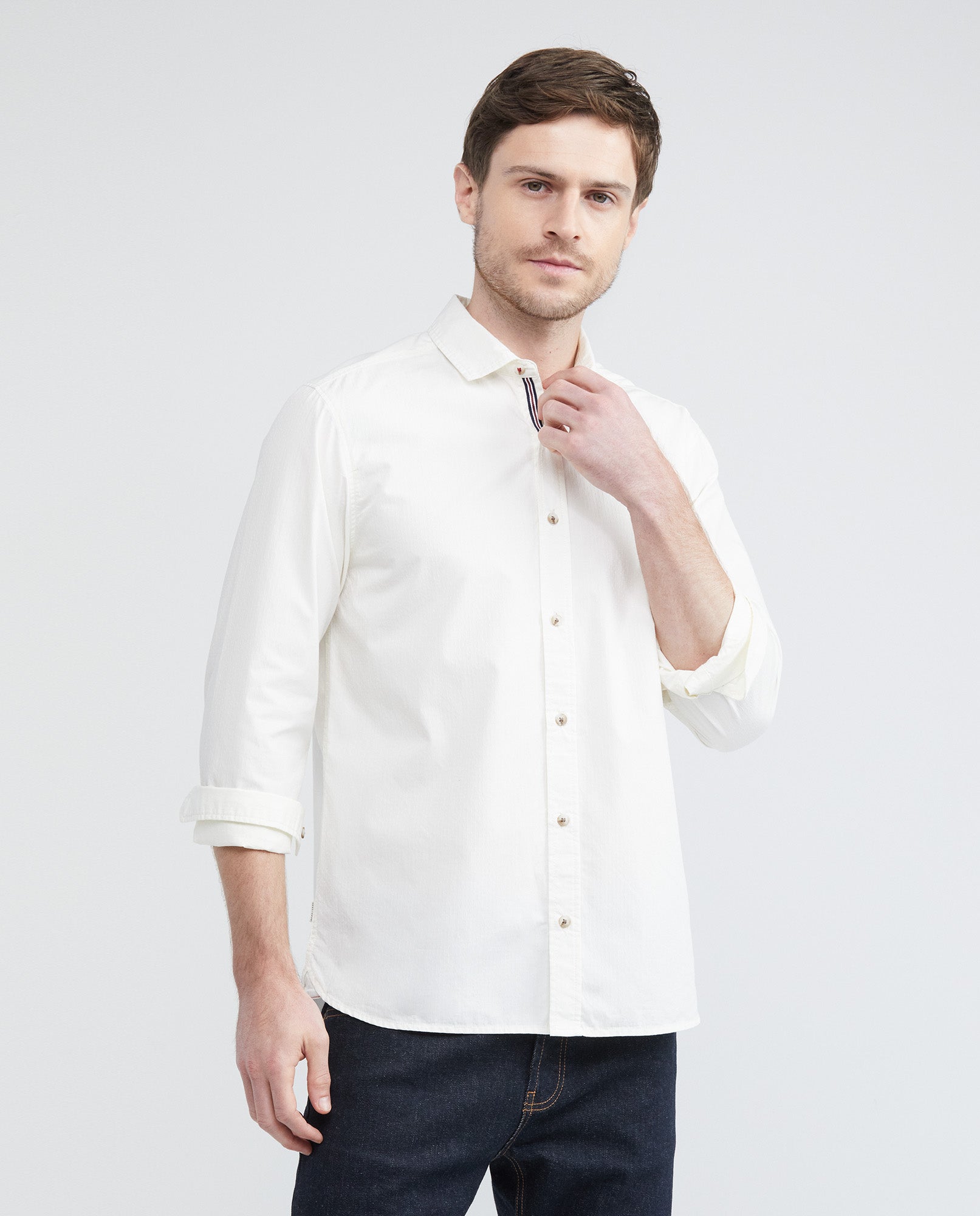 Men's Slim Fit Long Sleeve Dobby Dot Shirt Multicolor Details 612E036 - 2