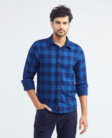 Men's Slim Fit Long Sleeve Reversible Double-Face Check Shirt in Cotton 612F004 - 1