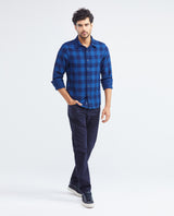 Men's Slim Fit Long Sleeve Reversible Double-Face Check Shirt in Cotton 612F004 - 3