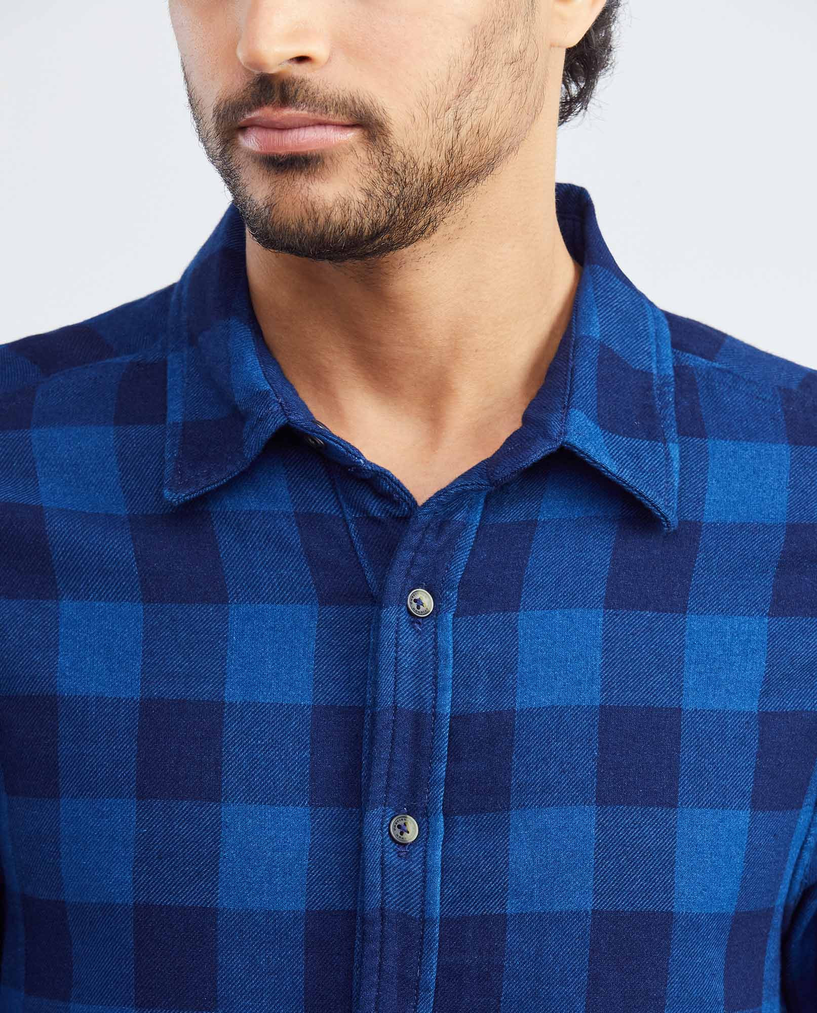 Men's Slim Fit Long Sleeve Reversible Double-Face Check Shirt in Cotton 612F004 - 4