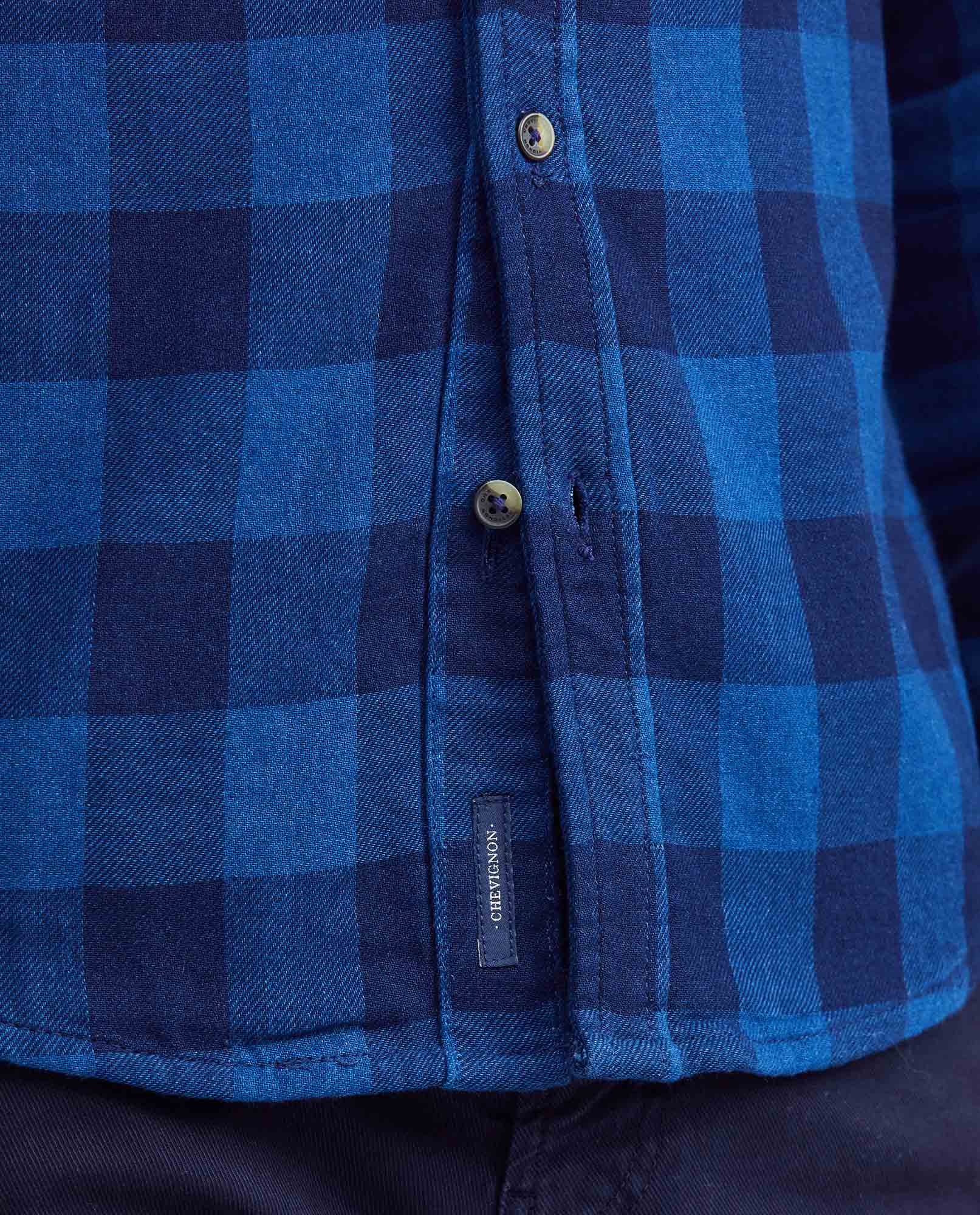 Men's Slim Fit Long Sleeve Reversible Double-Face Check Shirt in Cotton 612F004 - 5