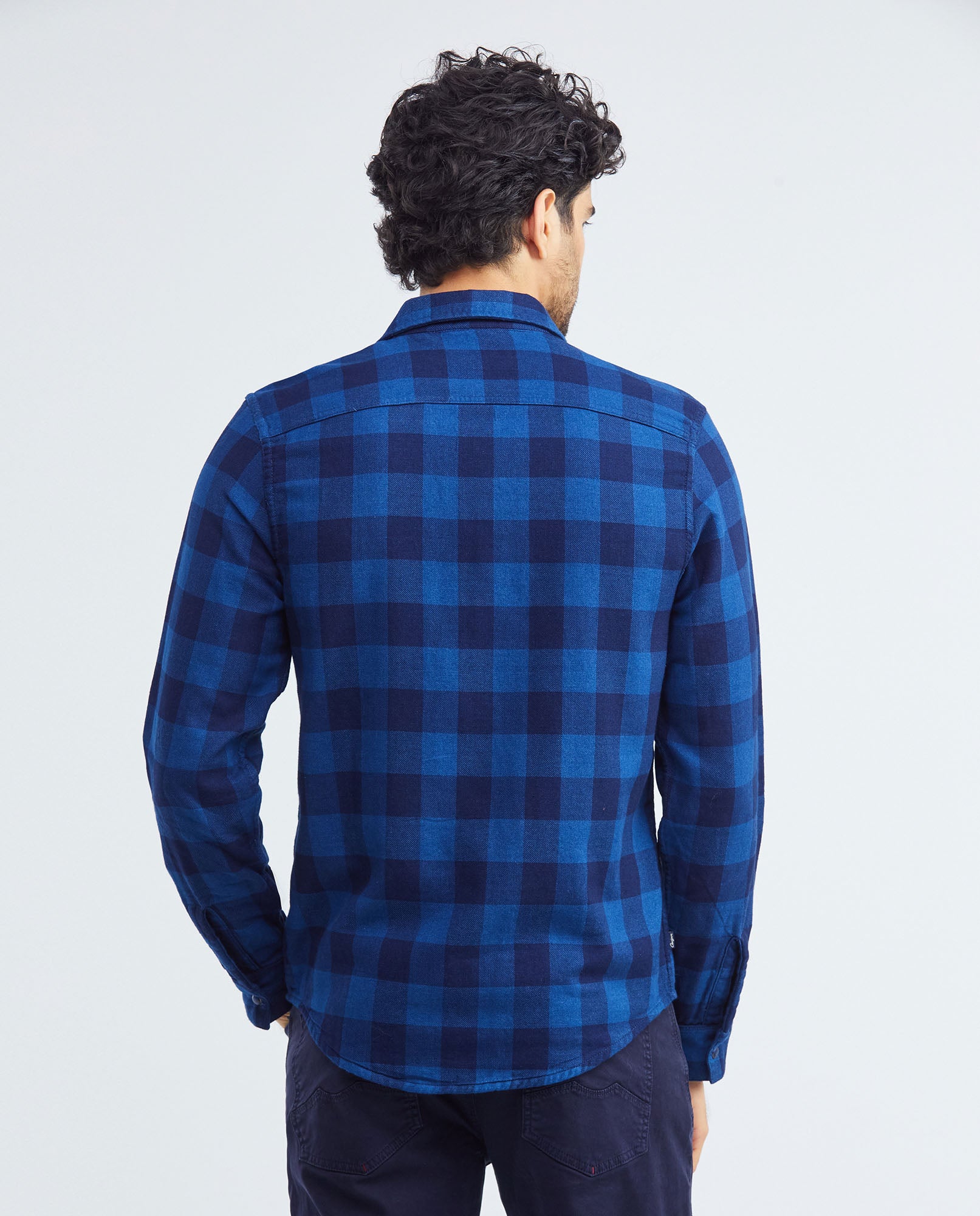 Men's Slim Fit Long Sleeve Reversible Double-Face Check Shirt in Cotton 612F004 - 6