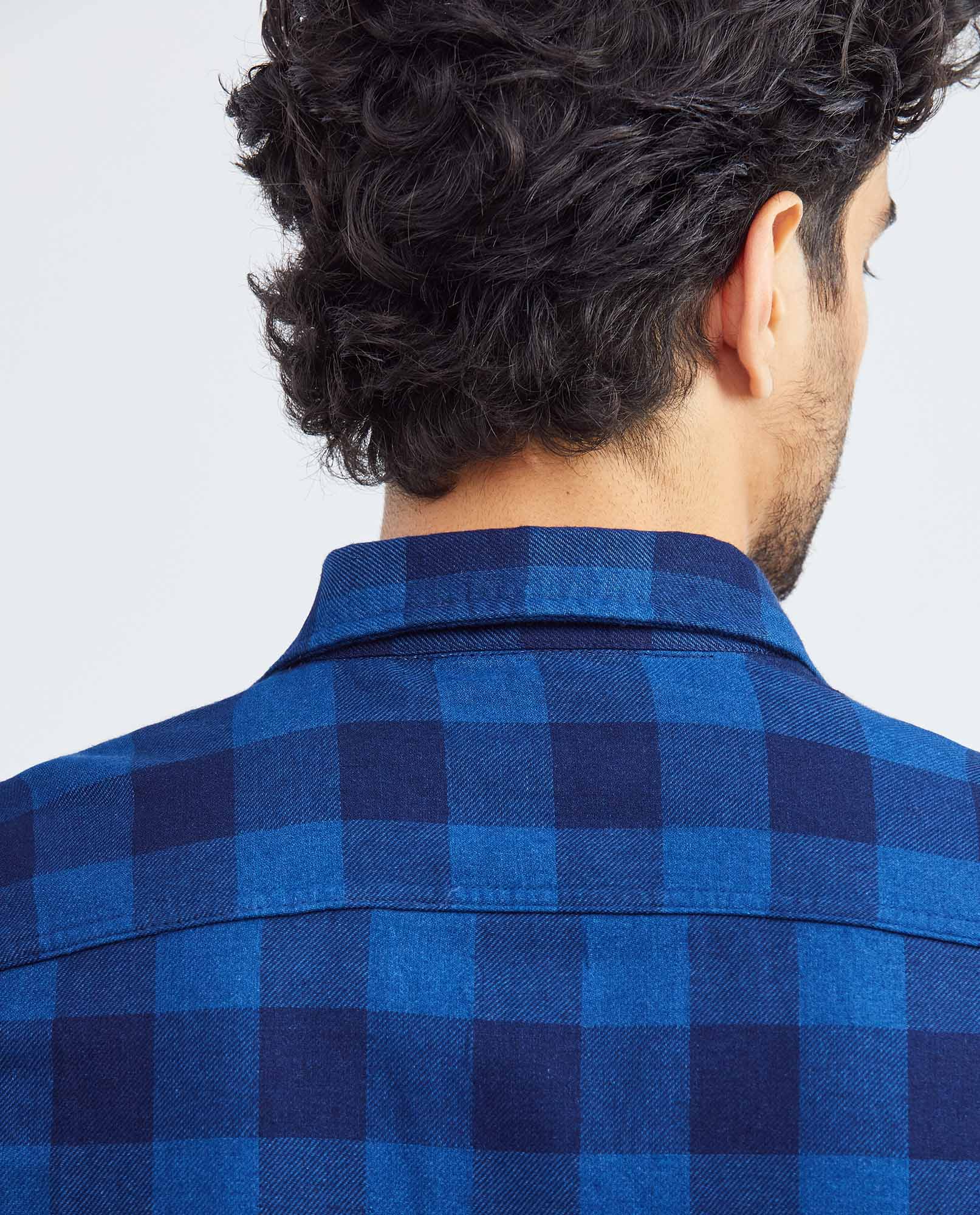 Men's Slim Fit Long Sleeve Reversible Double-Face Check Shirt in Cotton 612F004 - 7