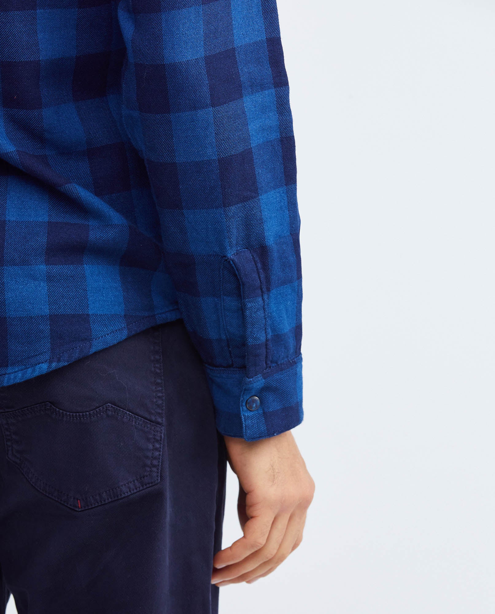 Men's Slim Fit Long Sleeve Reversible Double-Face Check Shirt in Cotton 612F004 - 8