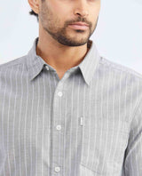 Men's Slim Fit Long Sleeve Striped Shirt Pocket Side Label in Cotton-Elastane Blend 612F006 - 3