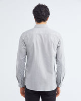 Men's Slim Fit Long Sleeve Striped Shirt Pocket Side Label in Cotton-Elastane Blend 612F006 - 4