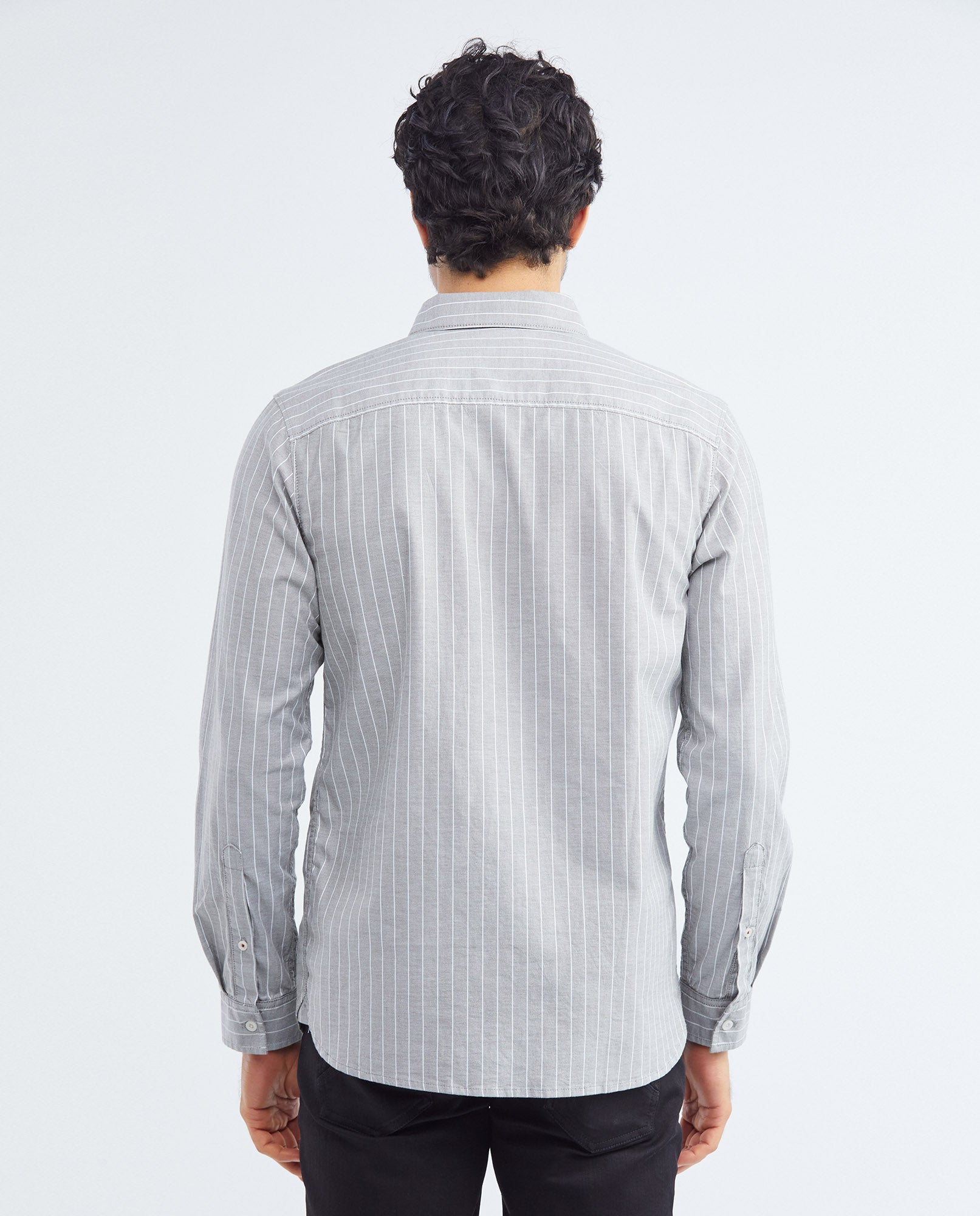 Men's Slim Fit Long Sleeve Striped Shirt Pocket Side Label in Cotton-Elastane Blend 612F006 - 4