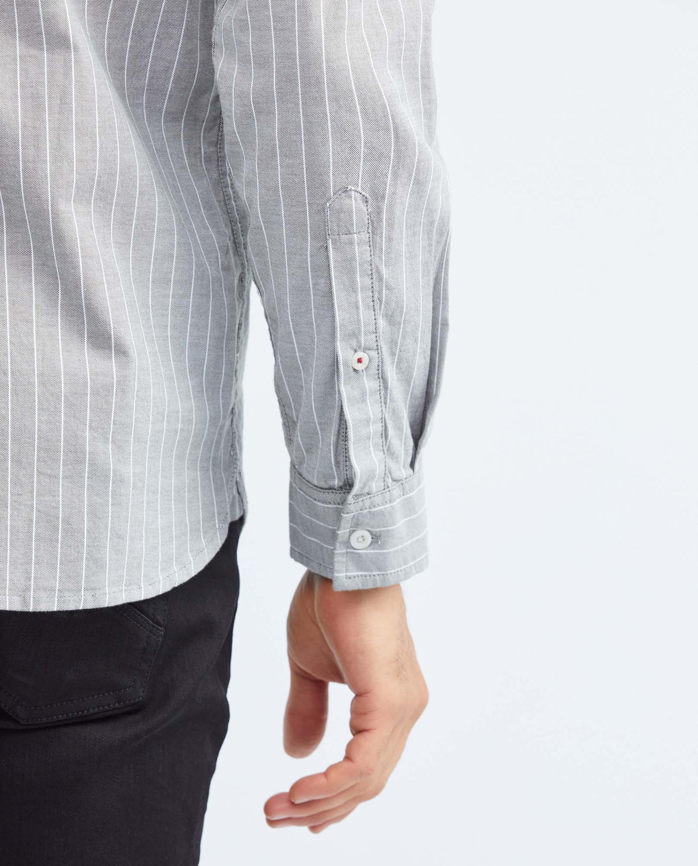 Men's Slim Fit Long Sleeve Striped Shirt Pocket Side Label in Cotton-Elastane Blend 612F006 - 6