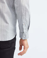 Men's Slim Fit Long Sleeve Striped Shirt Pocket Side Label in Cotton-Elastane Blend 612F006 - 6