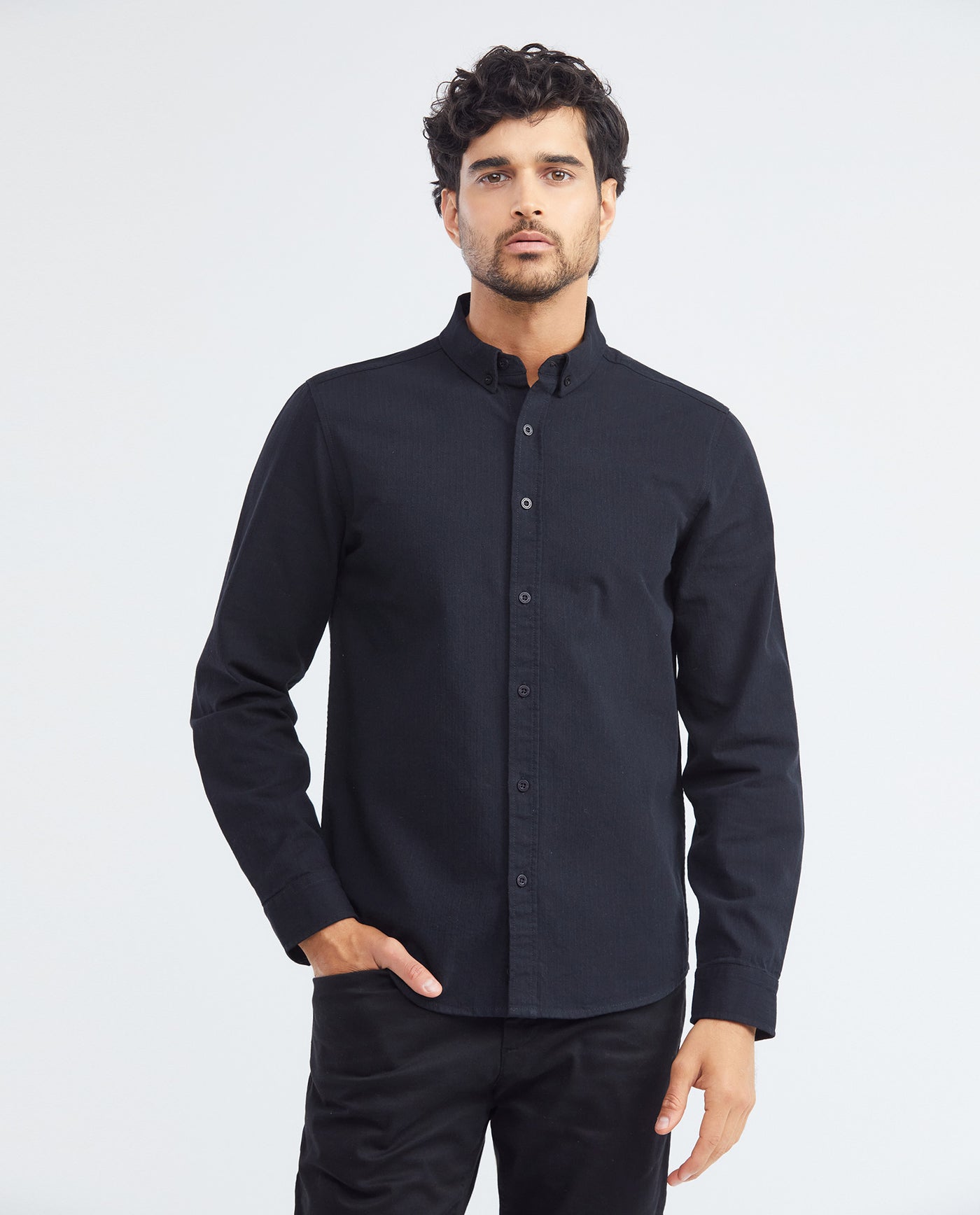 Men's Slim Fit Long Sleeve Textured Shirt Button-Down Red Band Details in Cotton 612F015 - 1