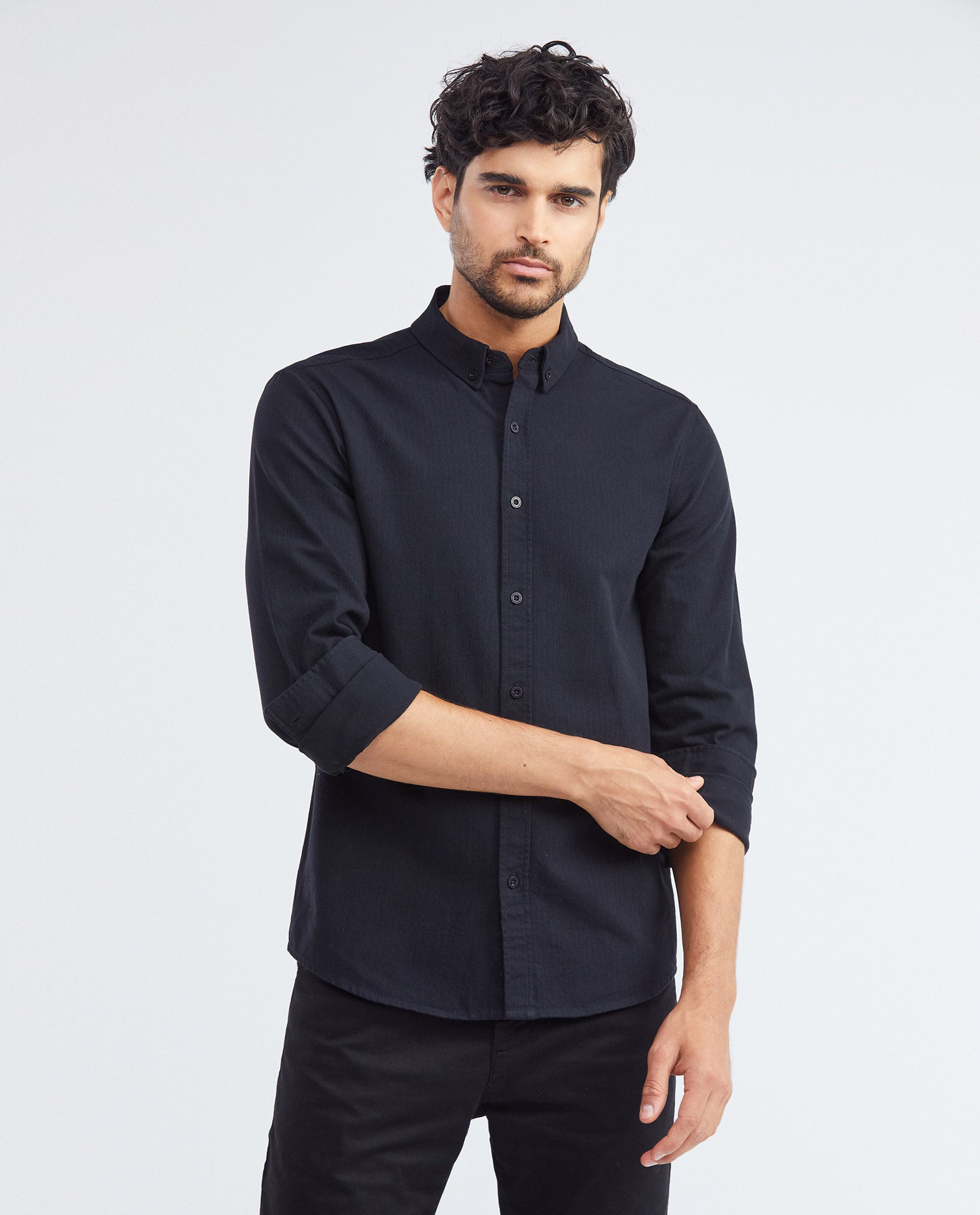 Men's Slim Fit Long Sleeve Textured Shirt Button-Down Red Band Details in Cotton 612F015 - 7