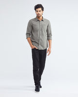 Men's Classic Fit Long Sleeve Dyed Full Fabric Shirt Pockets Red Internal Threads in Cotton 612F017 - 2
