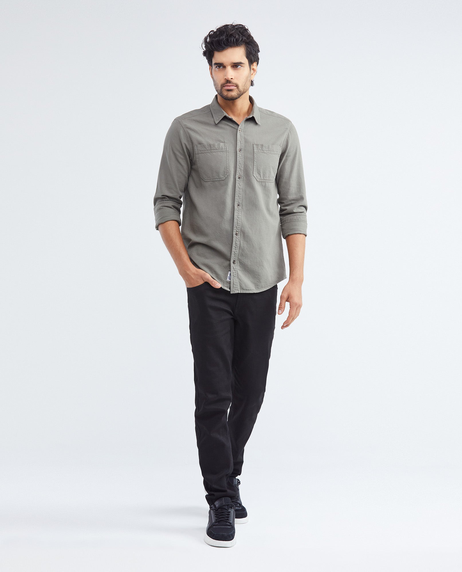 Men's Classic Fit Long Sleeve Dyed Full Fabric Shirt Pockets Red Internal Threads in Cotton 612F017 - 2