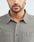 Men's Classic Fit Long Sleeve Dyed Full Fabric Shirt Pockets Red Internal Threads in Cotton 612F017 - 3