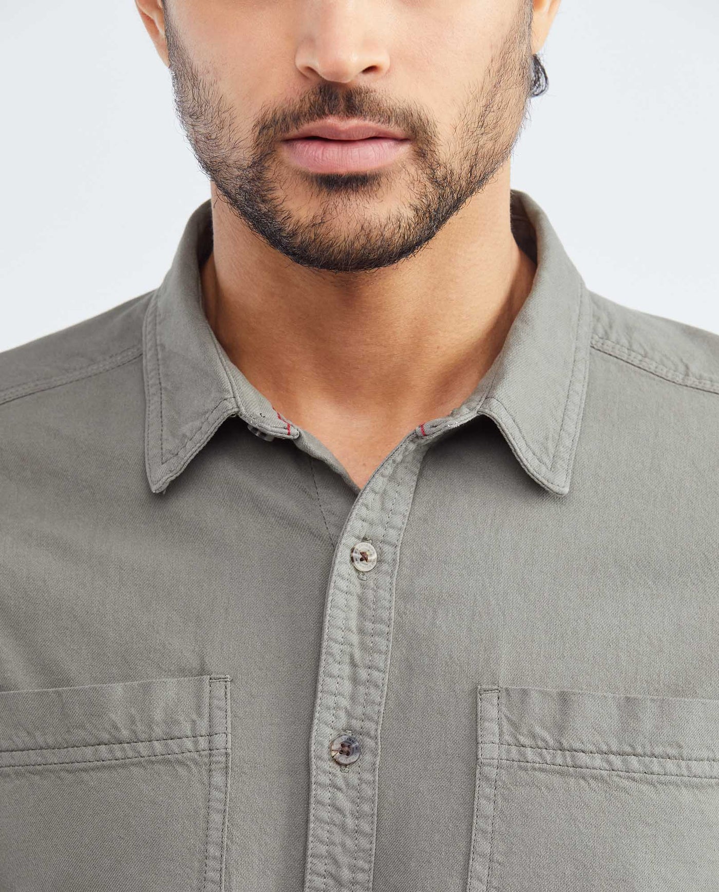 Men's Classic Fit Long Sleeve Dyed Full Fabric Shirt Pockets Red Internal Threads in Cotton 612F017 - 3