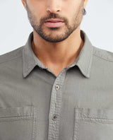Men's Classic Fit Long Sleeve Dyed Full Fabric Shirt Pockets Red Internal Threads in Cotton 612F017 - 3