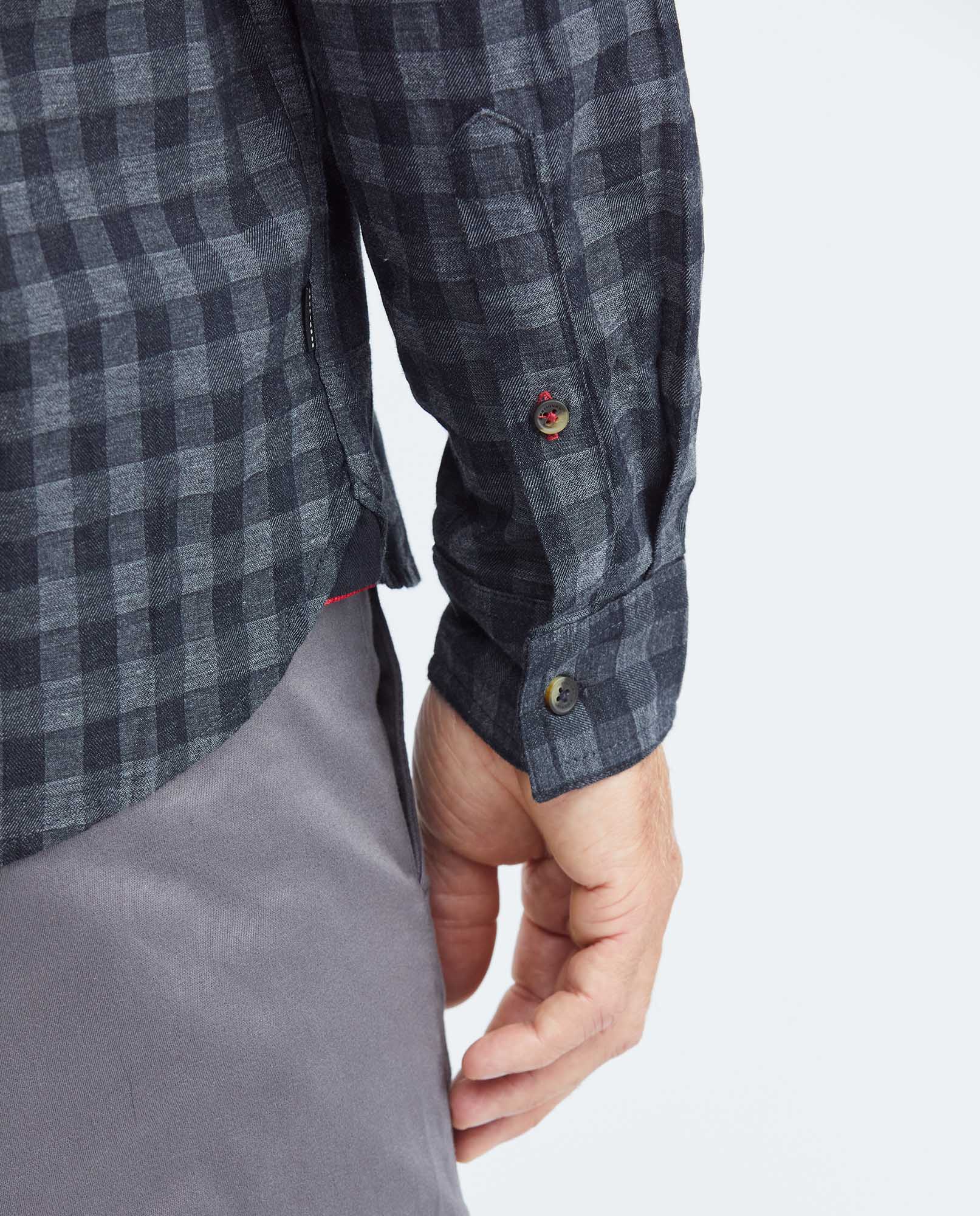 Men's Slim Fit Long Sleeve Button-Down Shirt Contrast Yoke Loops Red Thread in Cotton Stretch Blend 612F019 - 7