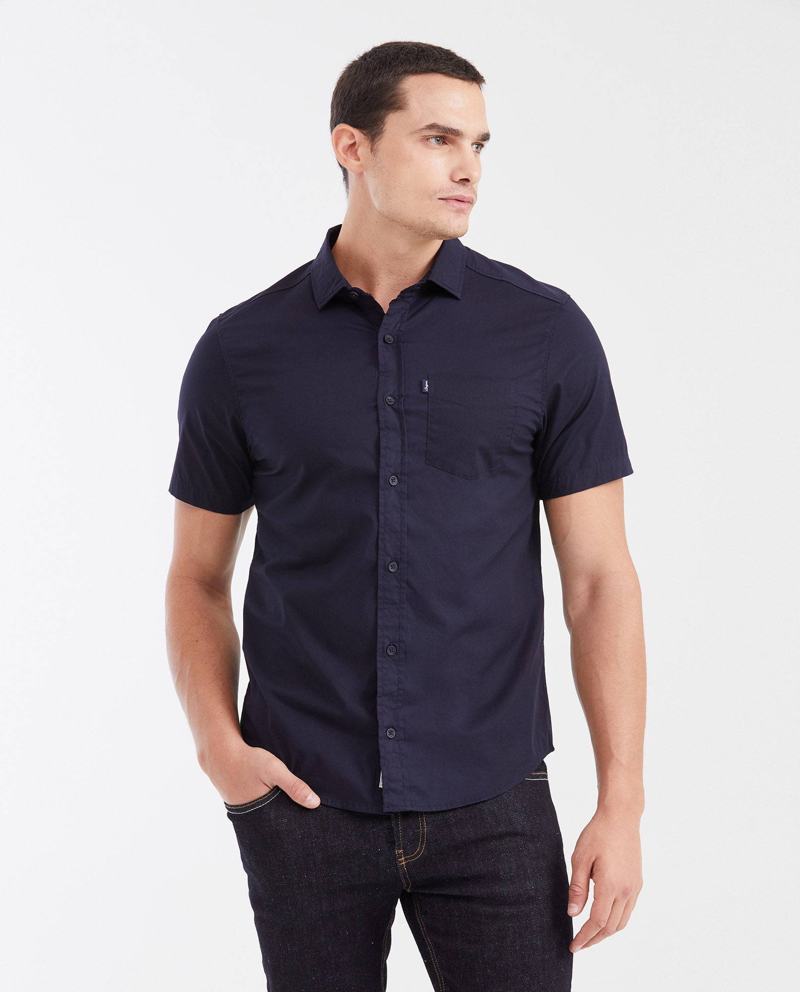 Camisa Slim Fit Manga Corta Esencial para Hombre - Blue 63_612G001_AZU193924_0