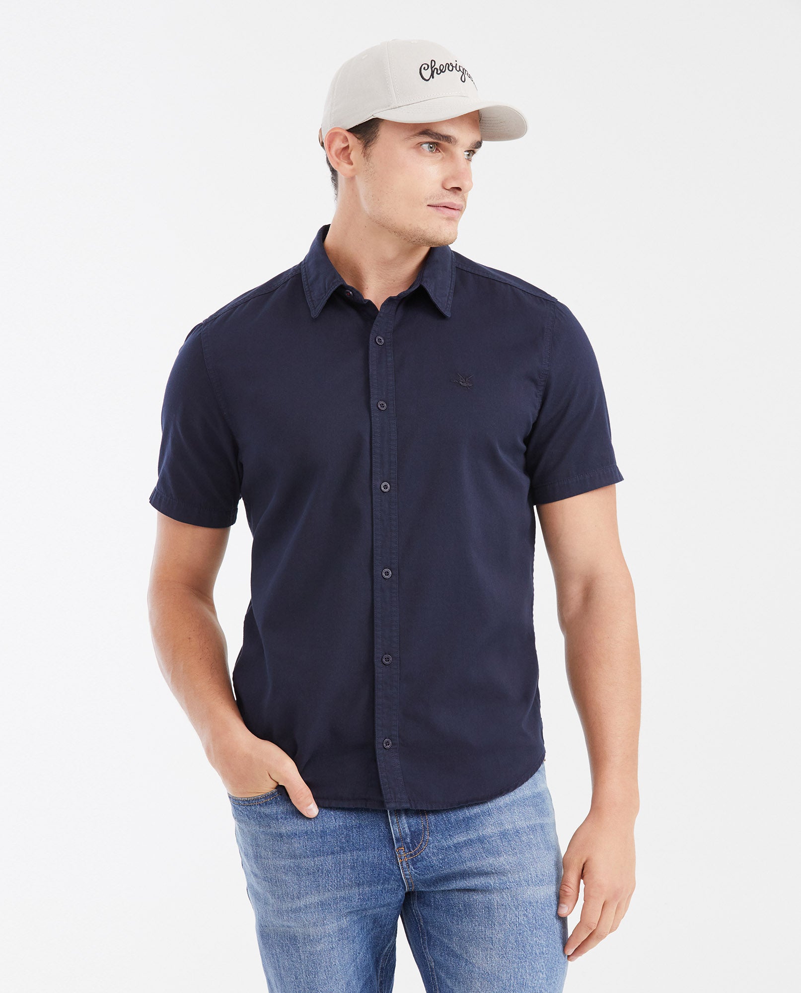 Men's Slim Fit Denim-Style Cotton Twill Casual Shirt - 1