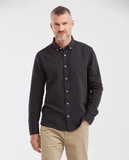 Men's Slim Fit Long Sleeve Herringbone Texture Shirt - Black - 1