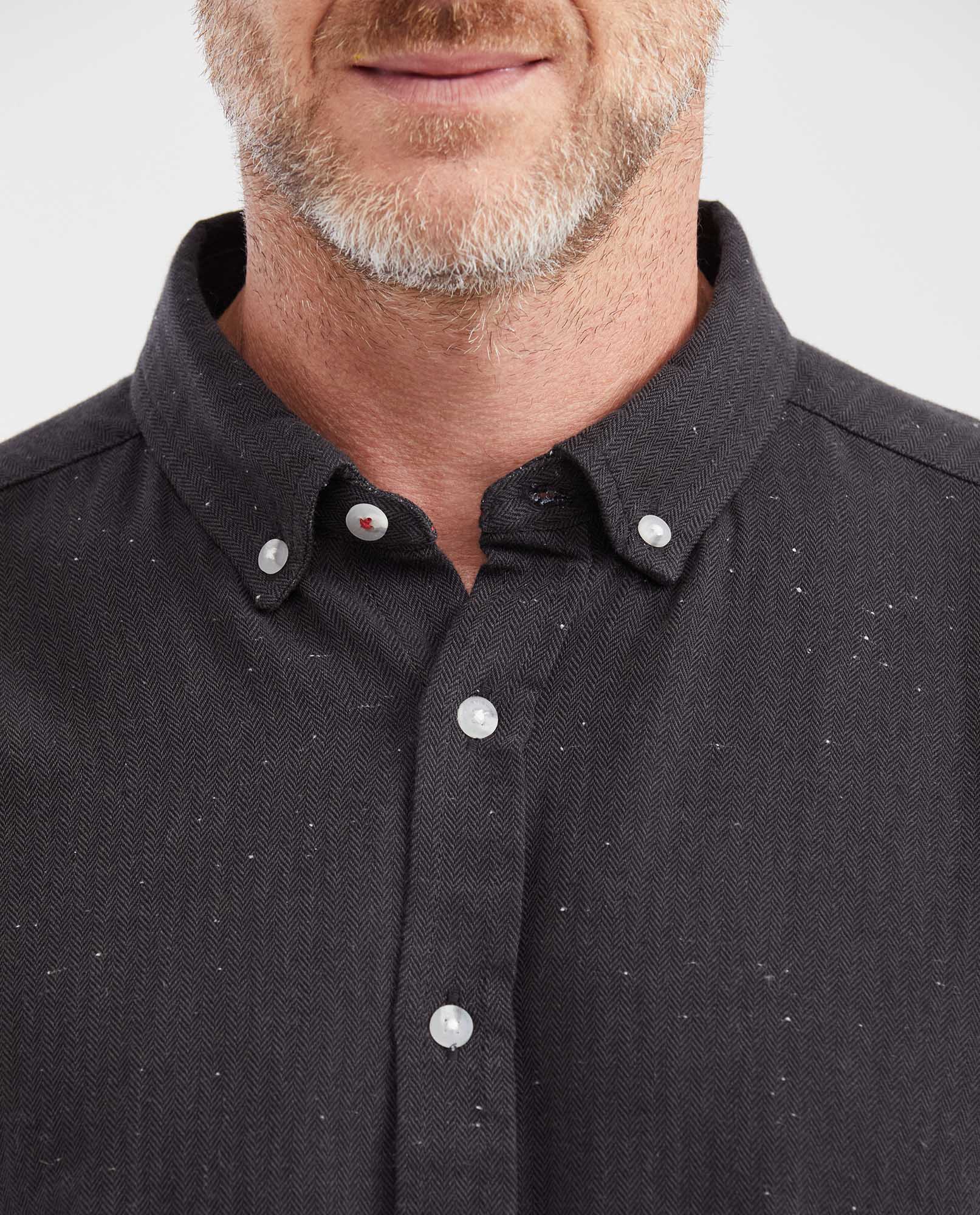 Men's Slim Fit Long Sleeve Herringbone Texture Shirt - Black - 3