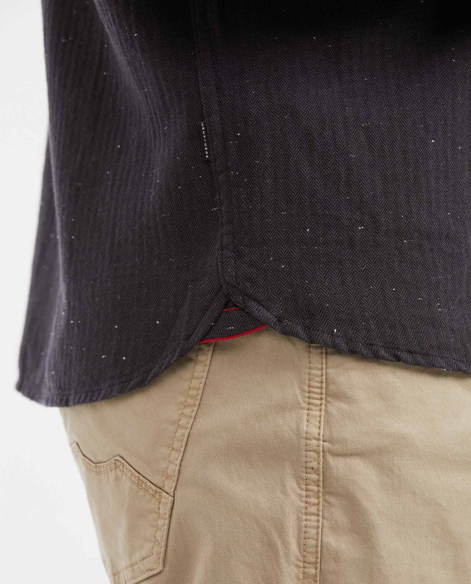 Men's Slim Fit Long Sleeve Herringbone Texture Shirt - Black - 4