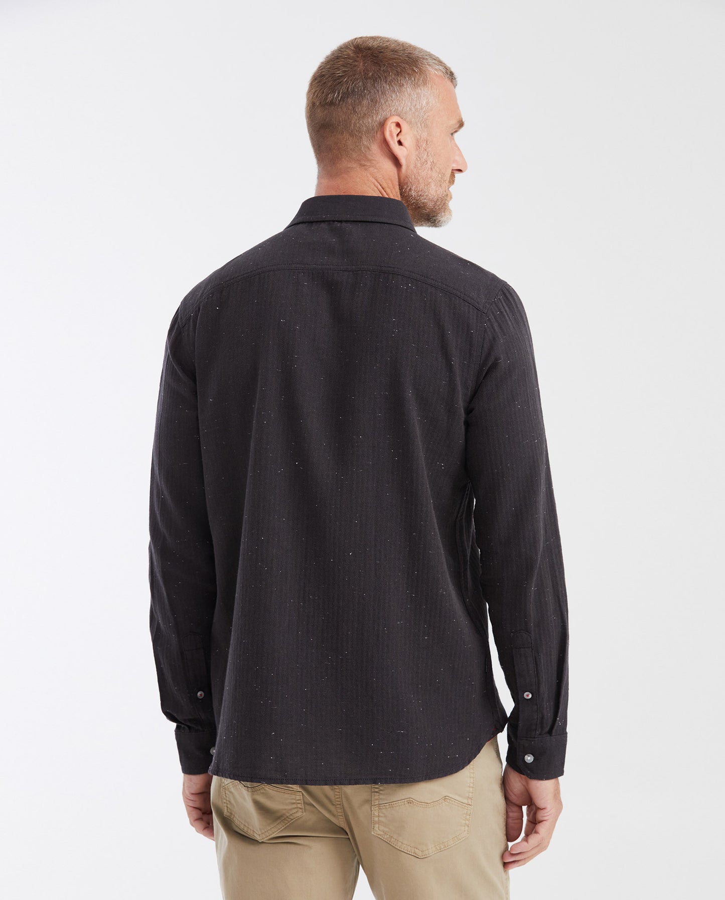 Men's Slim Fit Long Sleeve Herringbone Texture Shirt - Black - 5