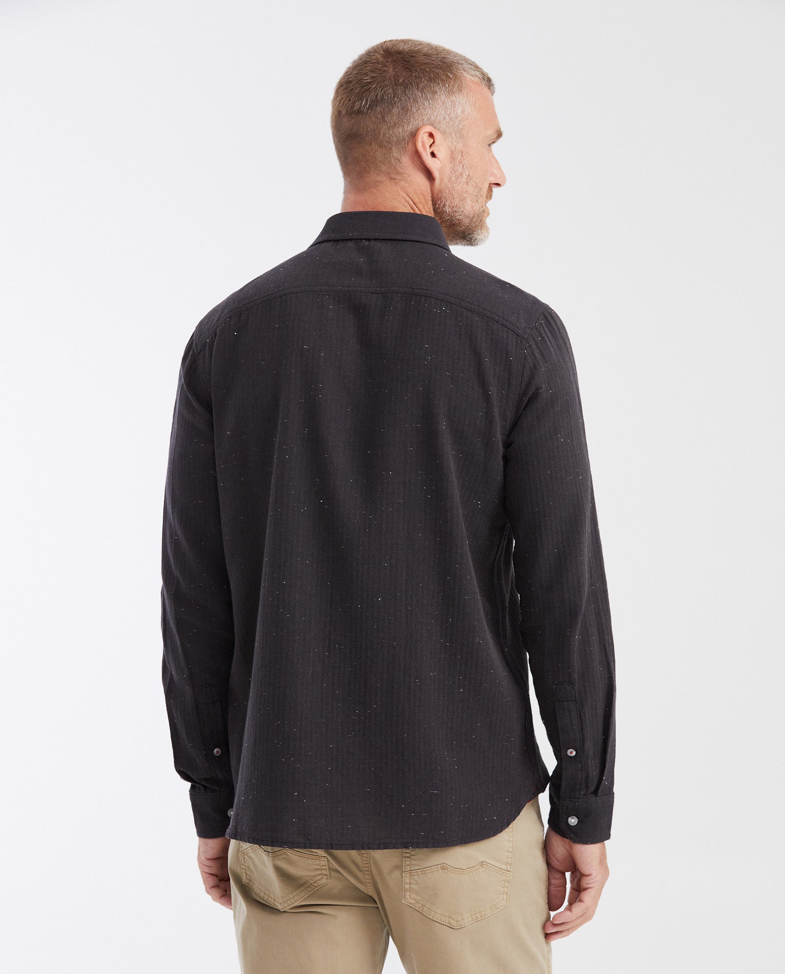 Men's Slim Fit Long Sleeve Herringbone Texture Shirt - Black - 5