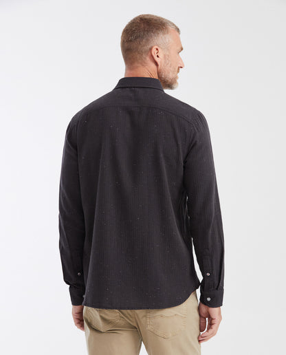 Men's Slim Fit Long Sleeve Herringbone Texture Shirt - Black - 5