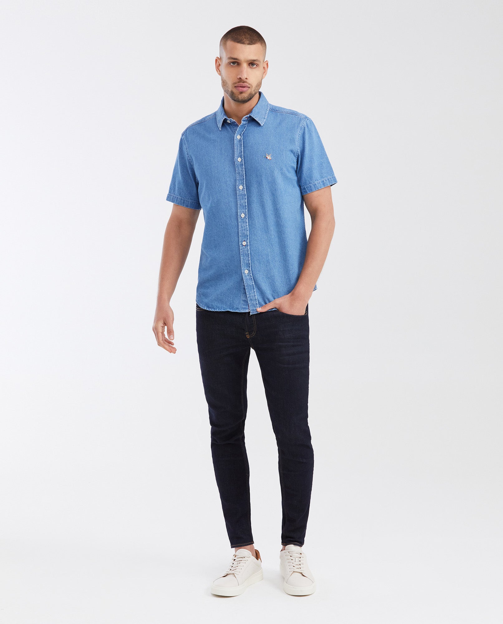 Men's Classic Fit Cotton Denim Short-Sleeve Shirt - 2