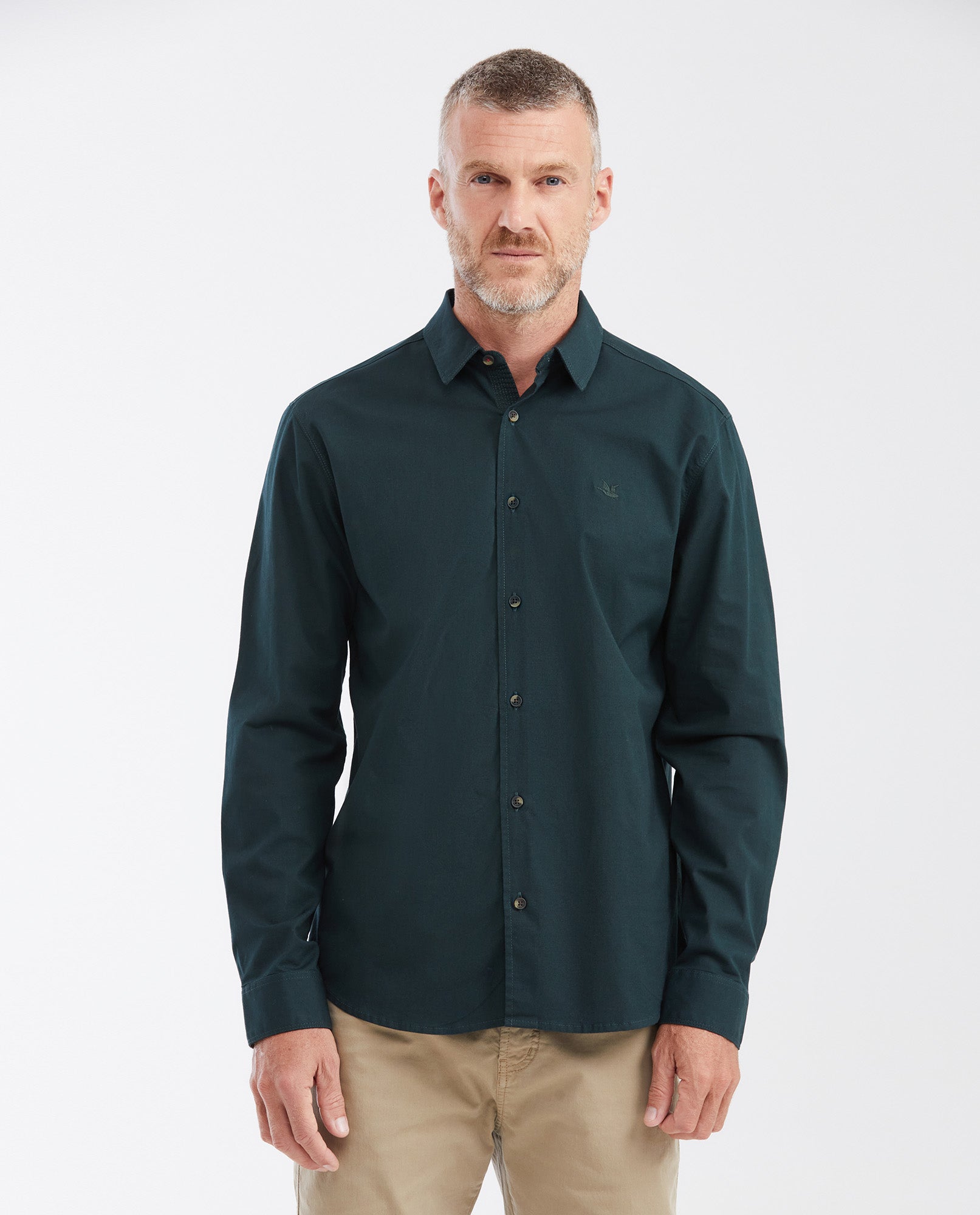 Men's Long Sleeve Classic Fit Shirt with Mini Ribbed Texture - Green - 1
